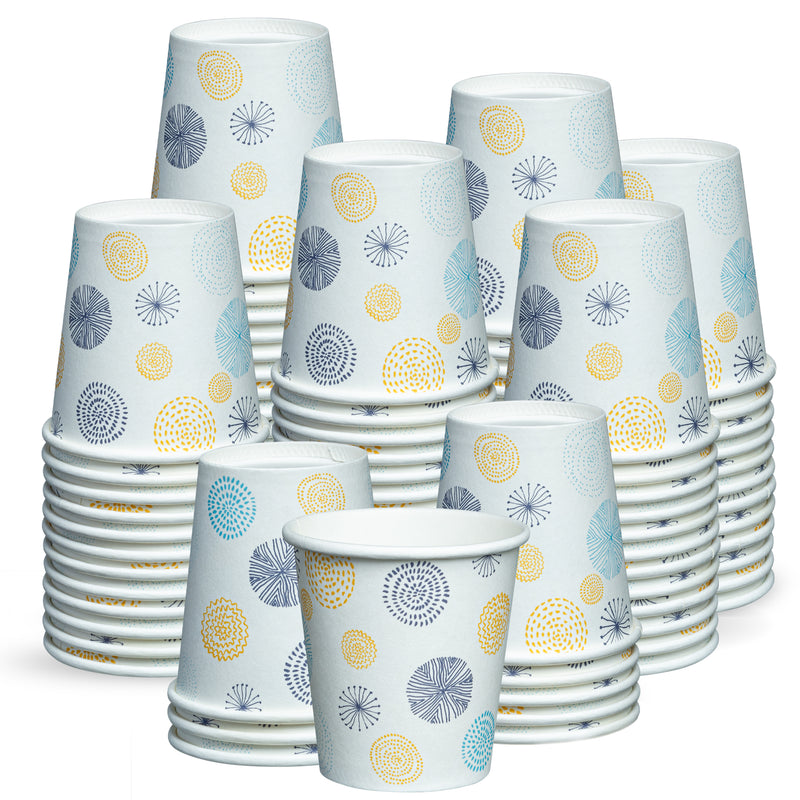 Sparkle and Bash 100 Pack Mini Disposable Paper Cups 4 oz for Espresso,  Mouthwash, Tea & Coffee, White Geometric