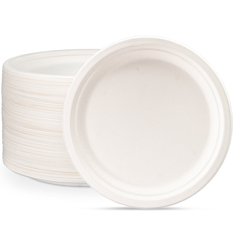 100% Compostable 10 Inch Heavy-Duty Plates, Eco-Friendly Disposable Sugarcane Paper Plates