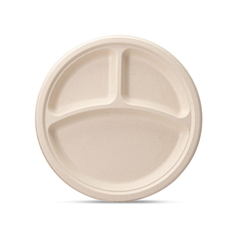 100% Compostable 9 Inch Heavy-Duty Plates 3 Compartment Eco-Friendly Disposable Sugarcane Paper Plates- Brown Unbleached (125 Count)…
