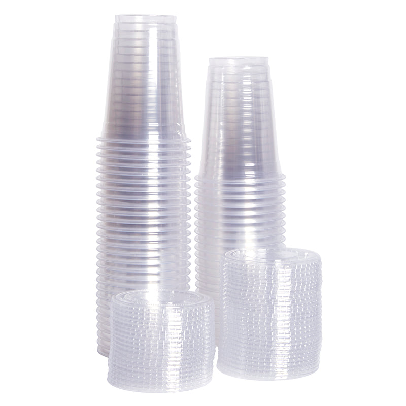 [10 oz.] Crystal Clear Plastic Cups With Flat Lids
