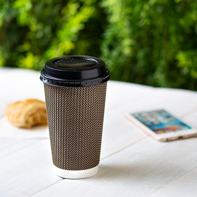 Disposable Plastic Dome Lids for 10, 12, 16, & 20 oz. Paper Hot Coffee Cup - Black