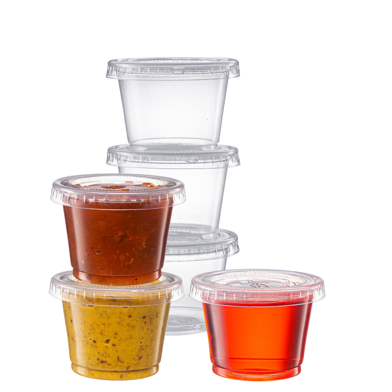 Pantry Value 1 oz. Cups with Lids, Small Plastic Condiment Containers for Sauce, Salad Dressings, Ramekins, & Portion Control…