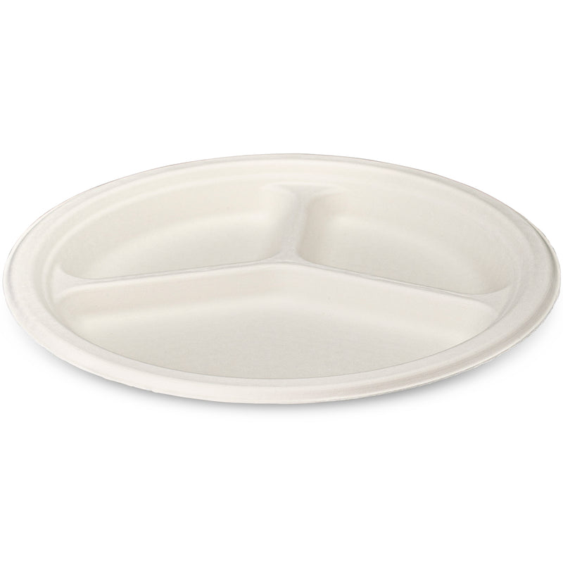 100% Compostable 9 Inch Heavy-Duty Plates 3 Compartment Eco-Friendly Disposable Sugarcane Paper Plates