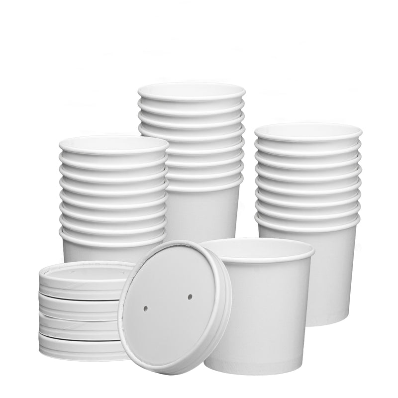 12 Oz. White Paper Food Containers with Vented Lids, to Go Hot
