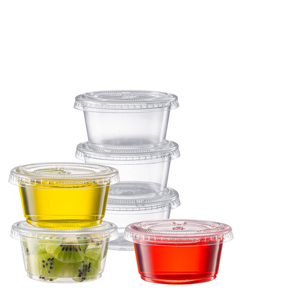 Pantry Value 2 oz. Jello Shot Cups with Lids, Small Plastic Condiment Containers for Sauce, Sala