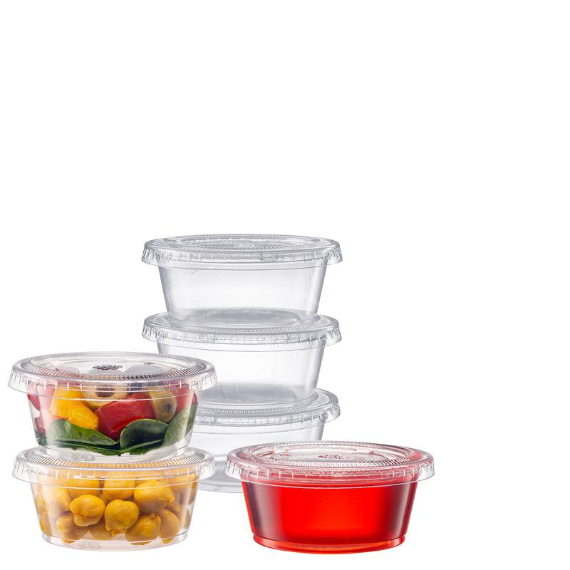 Pantry Value 3.25 oz. Cups with Lids, Small Plastic Condiment Containers for Sauce, Salad Dressings, Ramekins, & Portion Control…