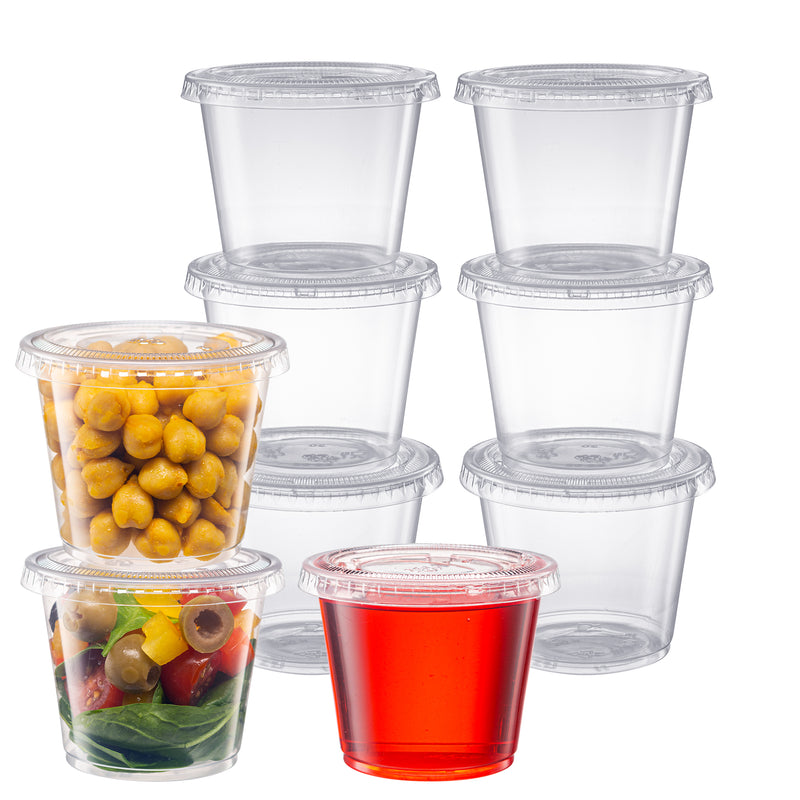 Pantry Value 5.5 oz. Cups with Lids, Small Plastic Condiment Containers for Sauce, Salad Dressings, Ramekins, & Portion Control…
