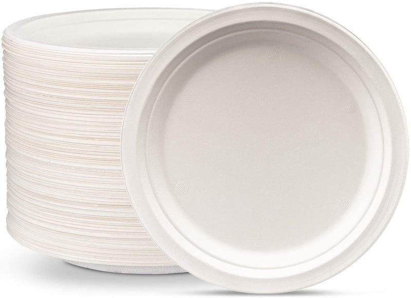 100% Compostable 9 Inch Heavy-Duty Plates Eco-Friendly Disposable Sugarcane Paper Plates