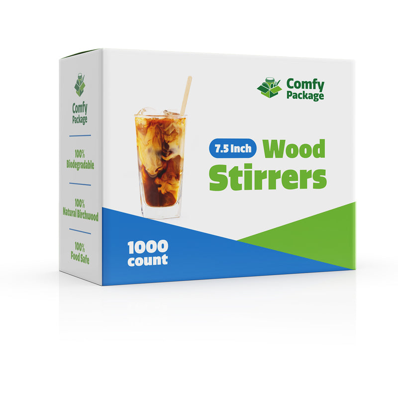 1000 Pack Wooden Coffee Stirrer Sticks 7.5 inch - Bio Degradable, Eco Friendly Beverage Stirrers, Splinter Free Birch Wood - Disposable Drink Stir