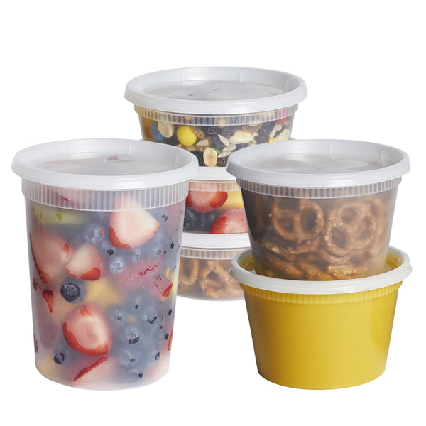 [48 Sets - Combo] Plastic Deli Food Storage Freezer Containers With Airtight Lids - 8 oz, 16 oz, 32 oz.