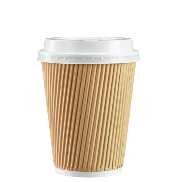 12 oz Insulated Ripple Paper Hot Coffee Cups With Lids & Stirrers