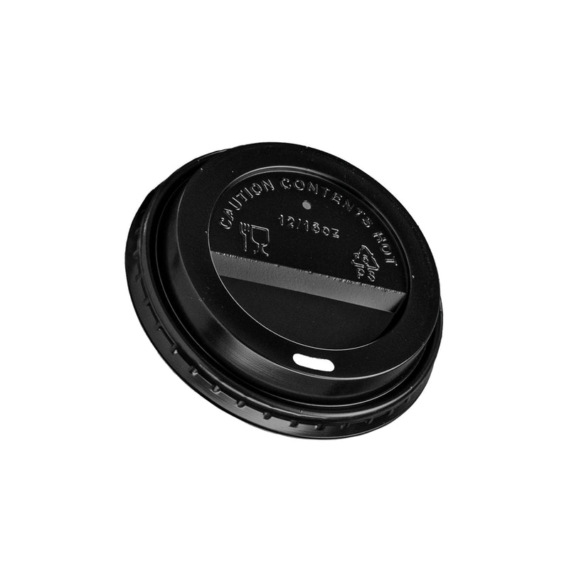 Disposable Plastic Dome Lids for 10, 12, 16, & 20 oz. Paper Hot Coffee Cup - Black