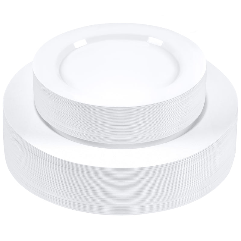 SETUP Combo White Plastic Plates - Premium Heavy-Duty  Disposable 10.25" Dinner Party Plates and  Disposable 7.5" Salad Plates