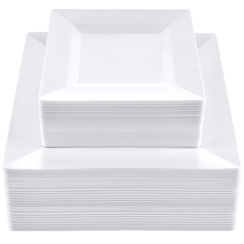 SETUP Combo White Square Plastic Plates - Premium Heavy-Duty  Disposable 9.5" Dinner Party Plates and  Disposable 6.5" Salad Plates