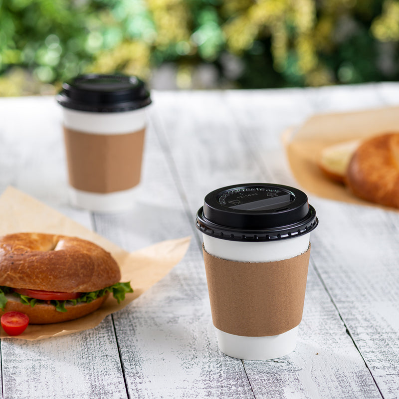 12 oz. Disposable Coffee Cups with Lids, Sleeves, Stirrers - To Go Paper Hot Cups