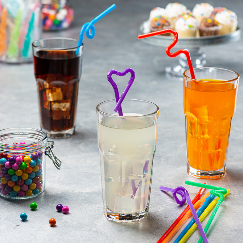 Long Flexible Disposable Plastic Drinking Straws - 10.02" High - Assorted Colors
