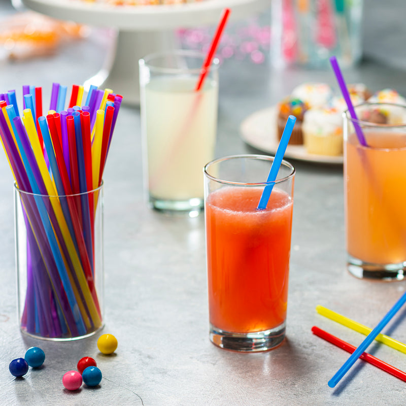 Disposable Plastic Drinking Straws - 7.75" High - Assorted Colors