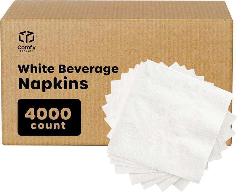 [Case of 4000] White Beverage Napkins 1-Ply Bulk Cocktail Napkins, Restaurant Bar Paper Napkins