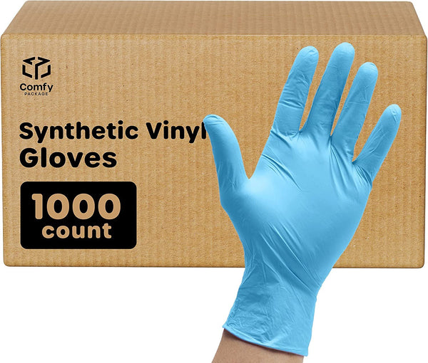 [Case of 1000] Synthetic Vinyl Blend Disposable Plastic Gloves Powder & Latex Free - Large
