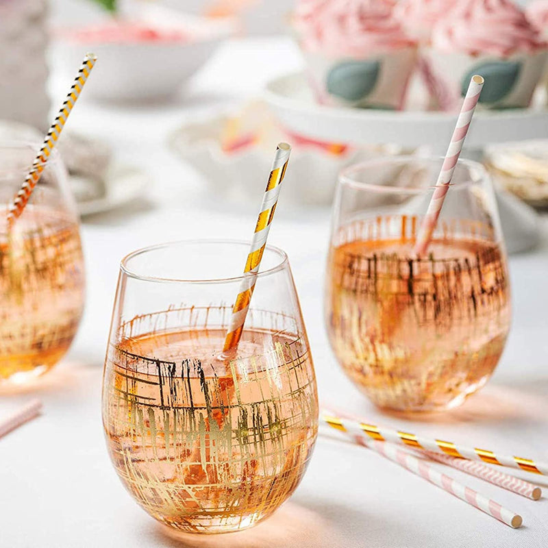 [Case of 4800]  Light Pink + Gold Paper Drinking Straws